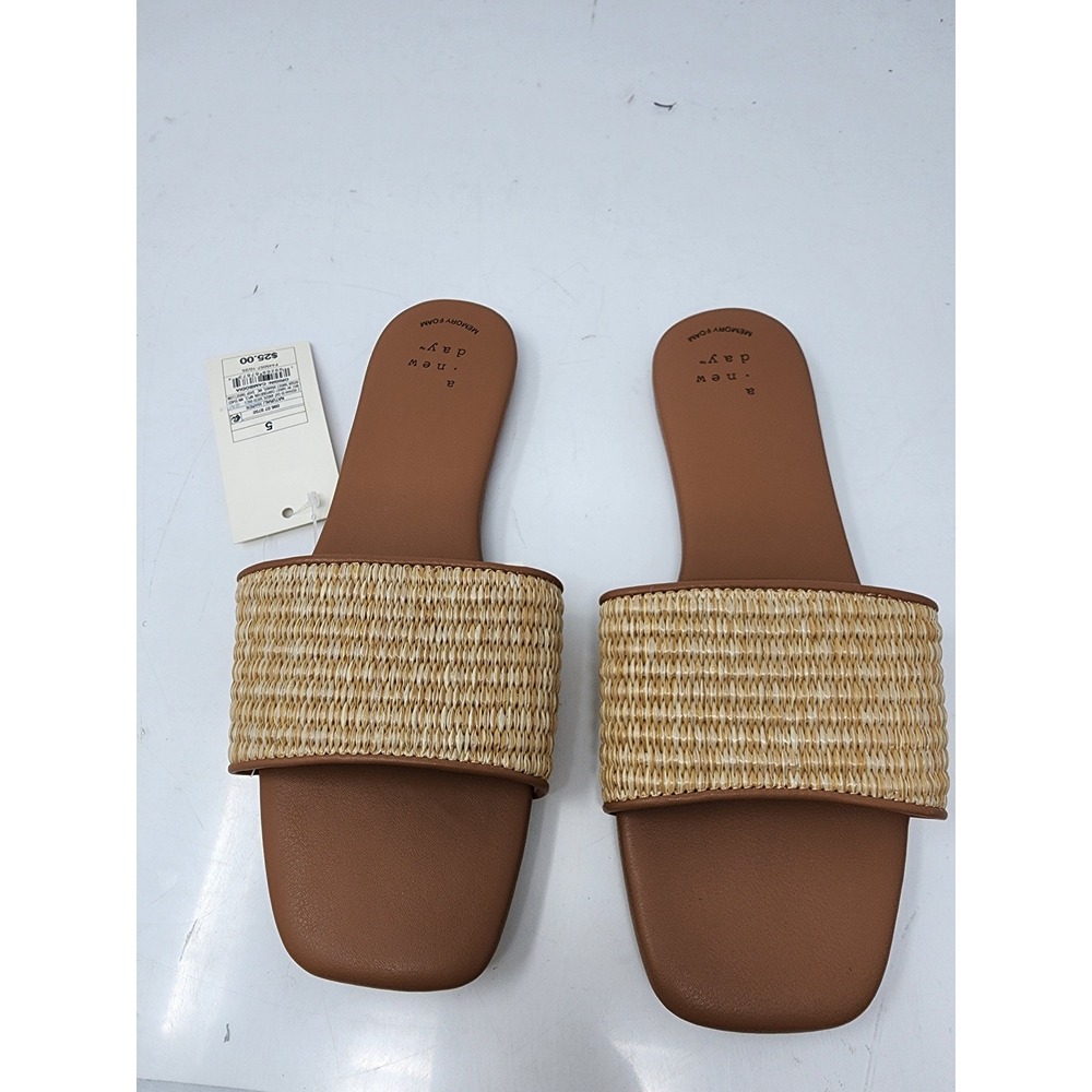 A New Day Womens Maren Slide Sandals Brown Straw Woven Casual Size 5